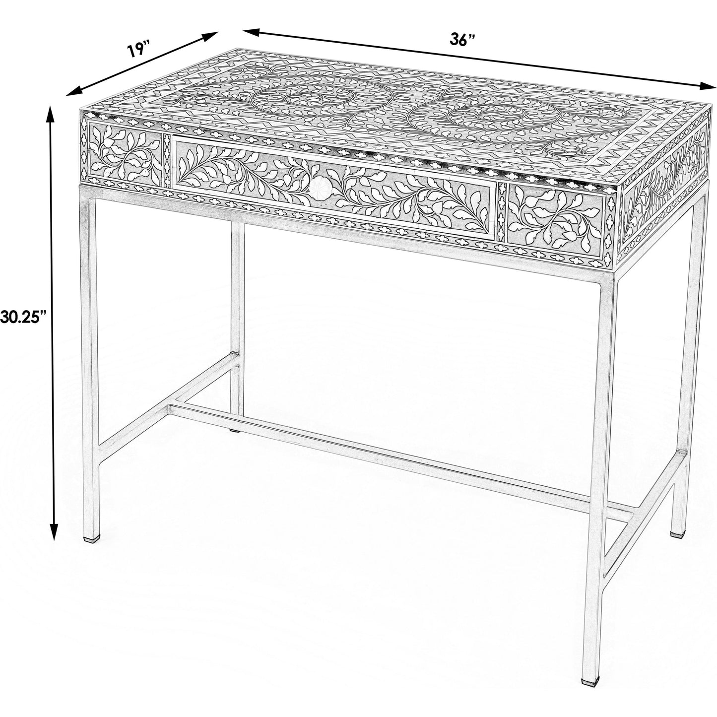009 SR-910333 | Additional Silo | Perilla Writing Desk by Butler Specialty Company in black and white,gold and black bone. Made from bone inlay, mdf, resin, iron, mango wood in a eclectic & global style.