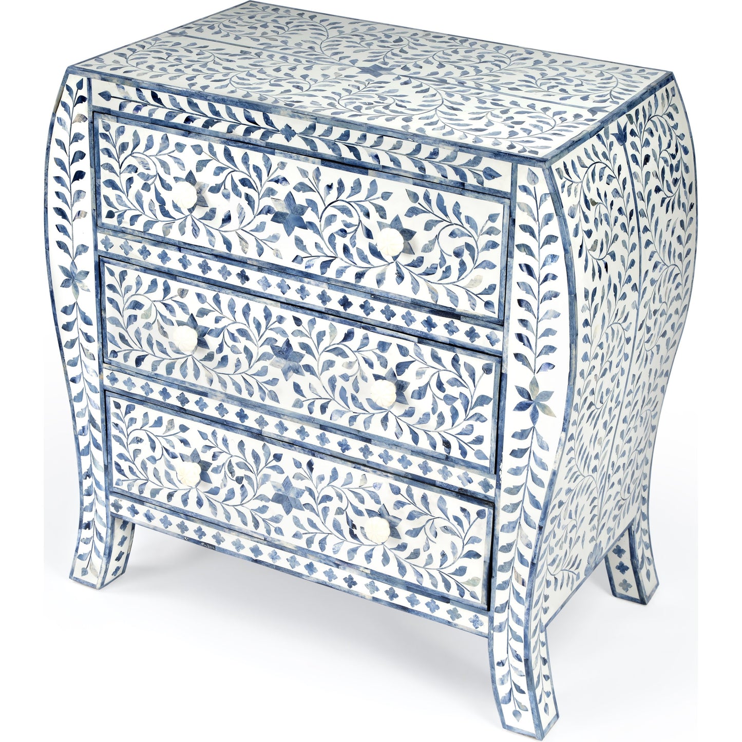 001 SR-910349 | Additional Silo | Trubadur Chest by Butler Specialty Company in white and blue and blue, white bone. Made from bone inlay, mdf, resin, mango wood in a cottage & farmhouse style.