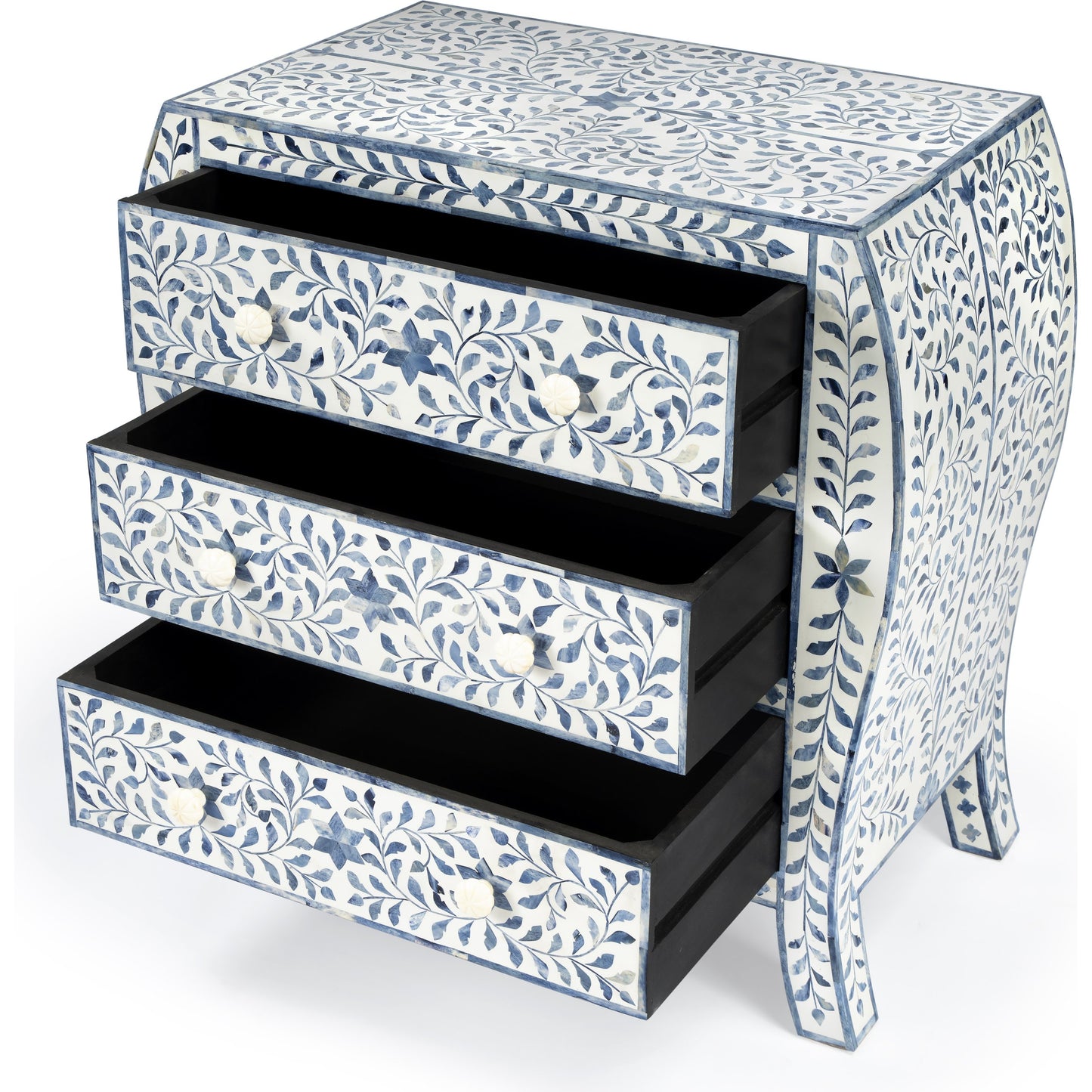 005 SR-910349 | Additional Silo | Trubadur Chest by Butler Specialty Company in white and blue and blue, white bone. Made from bone inlay, mdf, resin, mango wood in a cottage & farmhouse style.