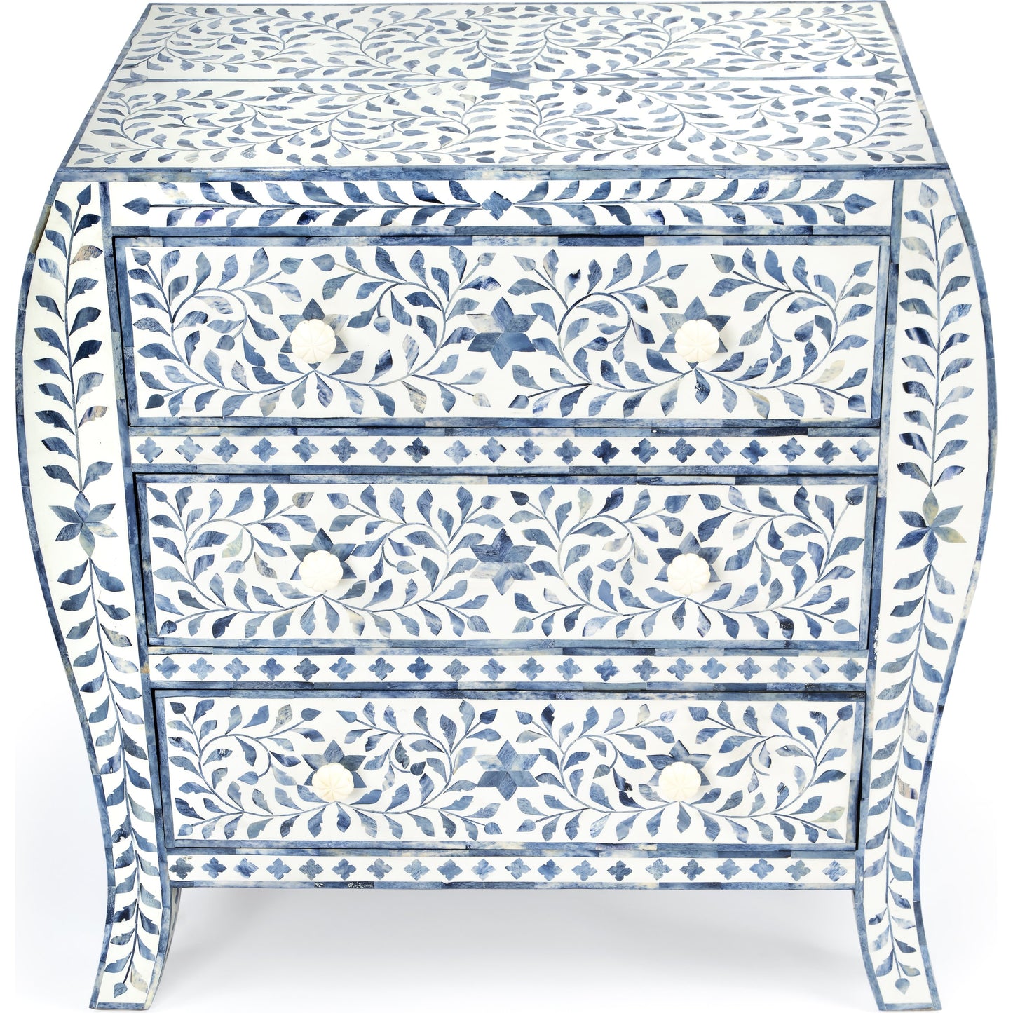 002 SR-910349 | Additional Silo | Trubadur Chest by Butler Specialty Company in white and blue and blue, white bone. Made from bone inlay, mdf, resin, mango wood in a cottage & farmhouse style.
