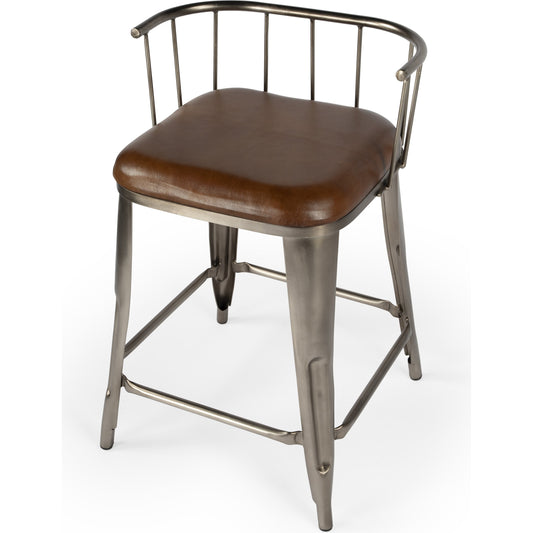 Coriander Counter Stool by Butler Specialty Company in multi-color and brown leather. Made from iron, leather in a modern style.