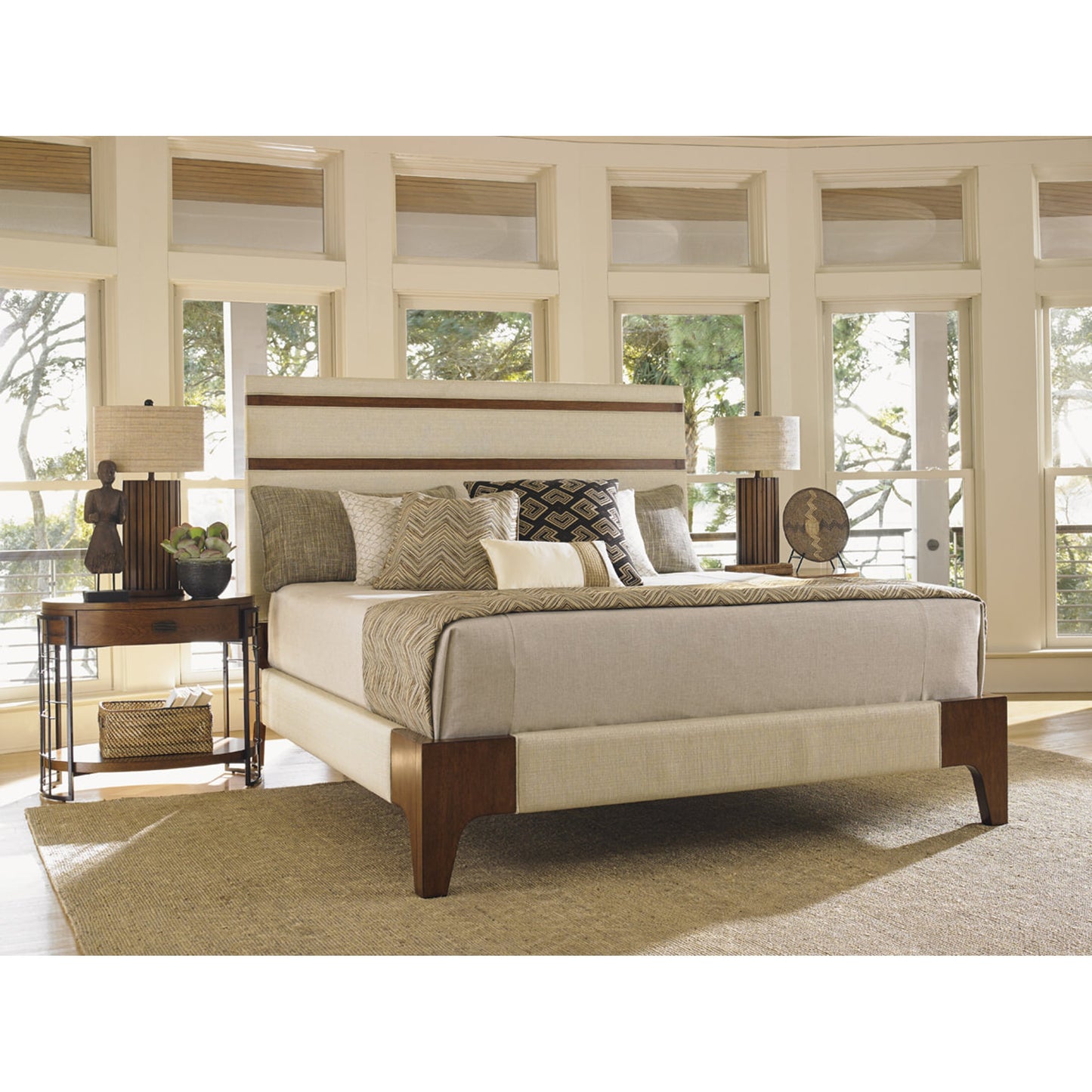 002 SR-836240,SR-836241,SR-836242 | Lifestyle | Mandarin Upholstered Panel Bed by Tommy Bahama Home. Made from unique in a modern style.