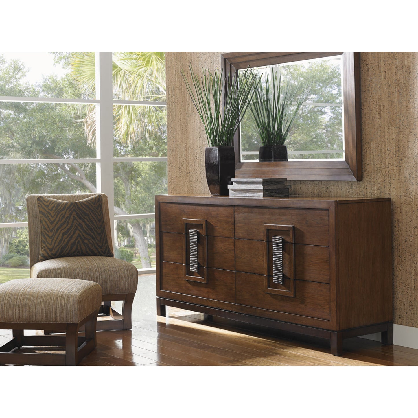002 SR-836224 | Lifestyle | Luzon Landscape Mirror by Tommy Bahama Home. Made from unique in a rustic style.