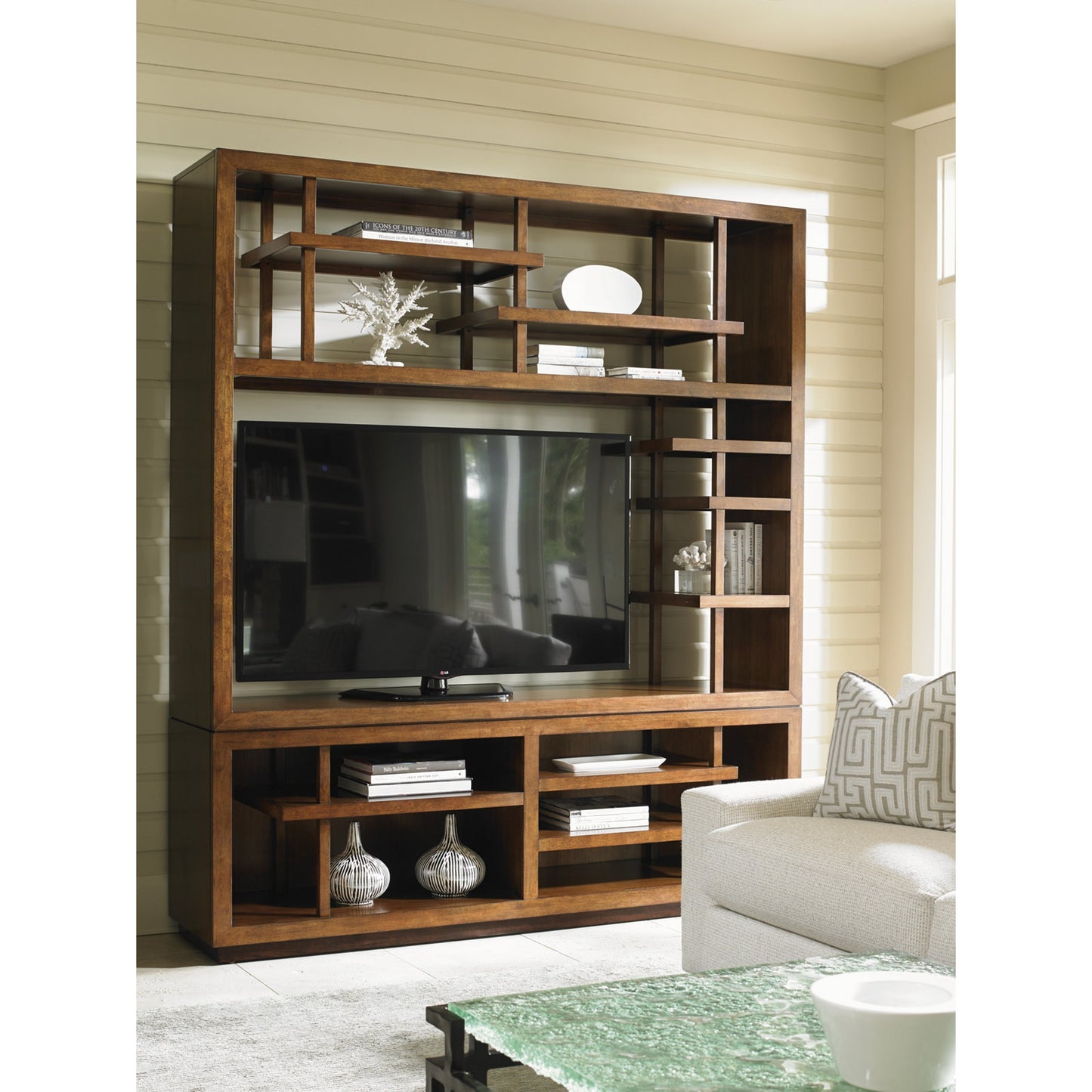 004 SR-836521 | Lifestyle | Taipei Media Bookcase by Tommy Bahama Home. Made from unique in a modern style.