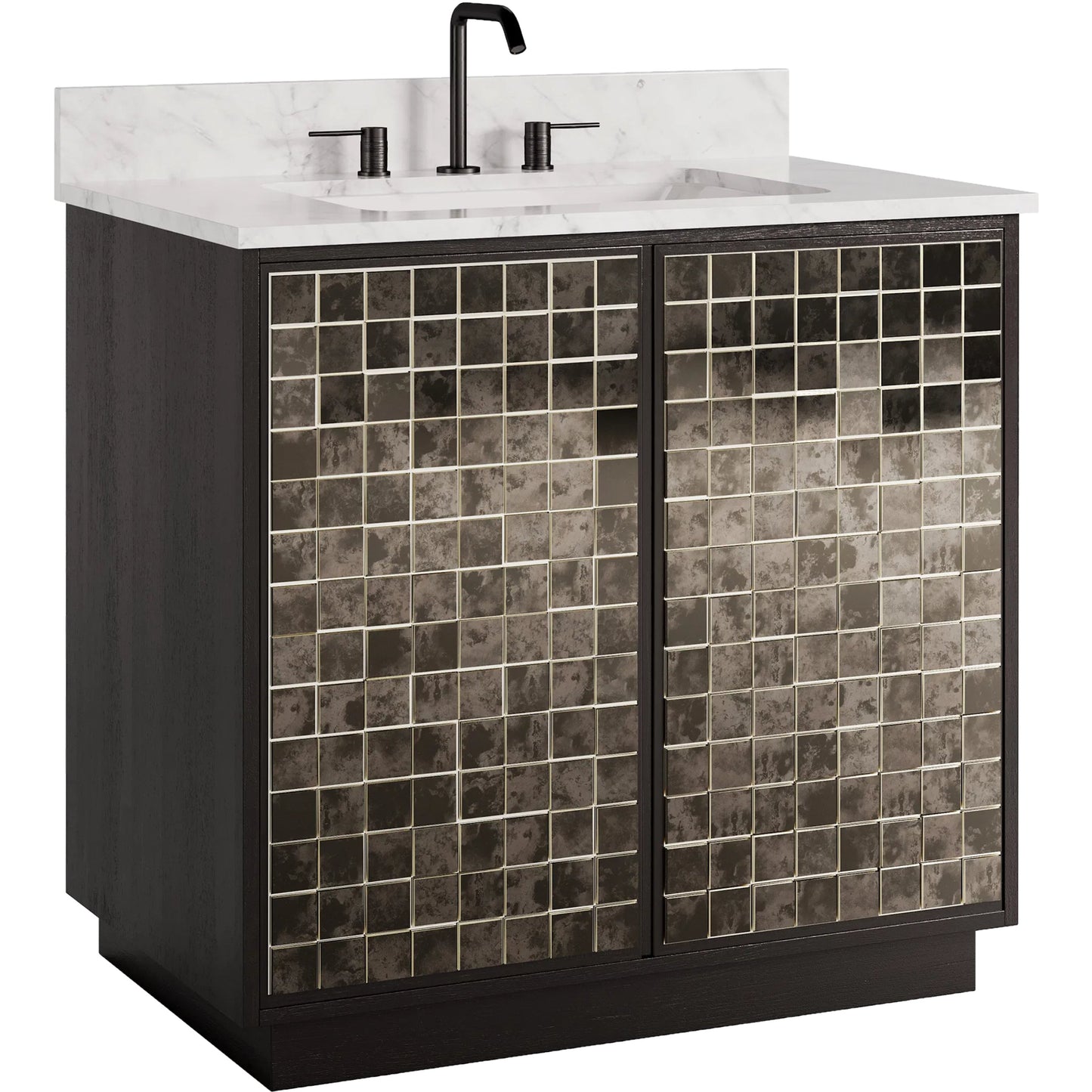 001 SI-2387100 | Primary Silo | Mosaico 36" Vanity with Undermount Sink by Currey and Company in ebony, natural, white, antique mirror. Made from mango wood, carrara marble, vitreous china, glass in a unique style.