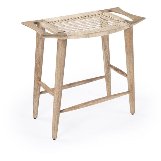 Tristan Counter Stool by Butler Specialty Company in natural wood and natural mango. Made from mango wood solids, woven cane in a coastal style.