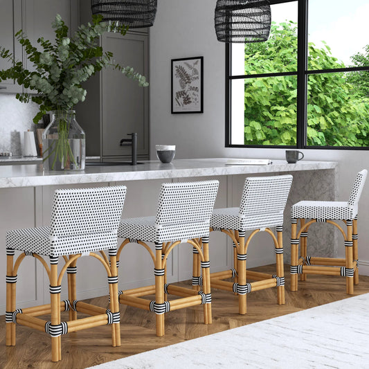 Serienna Rectangular Rattan Low Back 24.5" Counter Stool by Butler Specialty Company. Made from rattan: 85%, polyurethane synthetic rattan (pe): 15% in a coastal style.