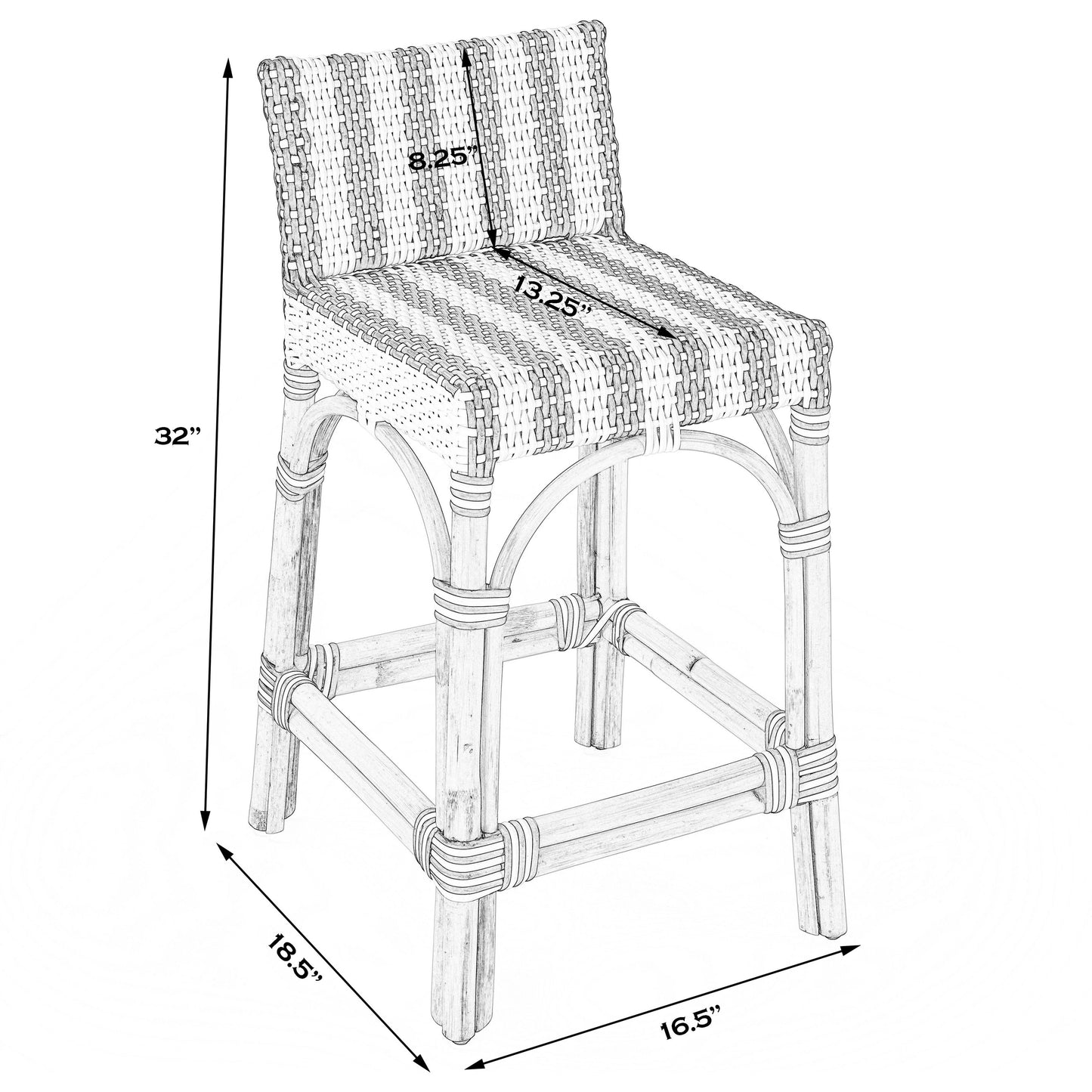 008 SI-1822358 | Additional Silo | Serienna Counter Stool by Butler Specialty Company in white and navy stripe and blue. Made from rattan, polyurethane synthetic rattan in a coastal style.