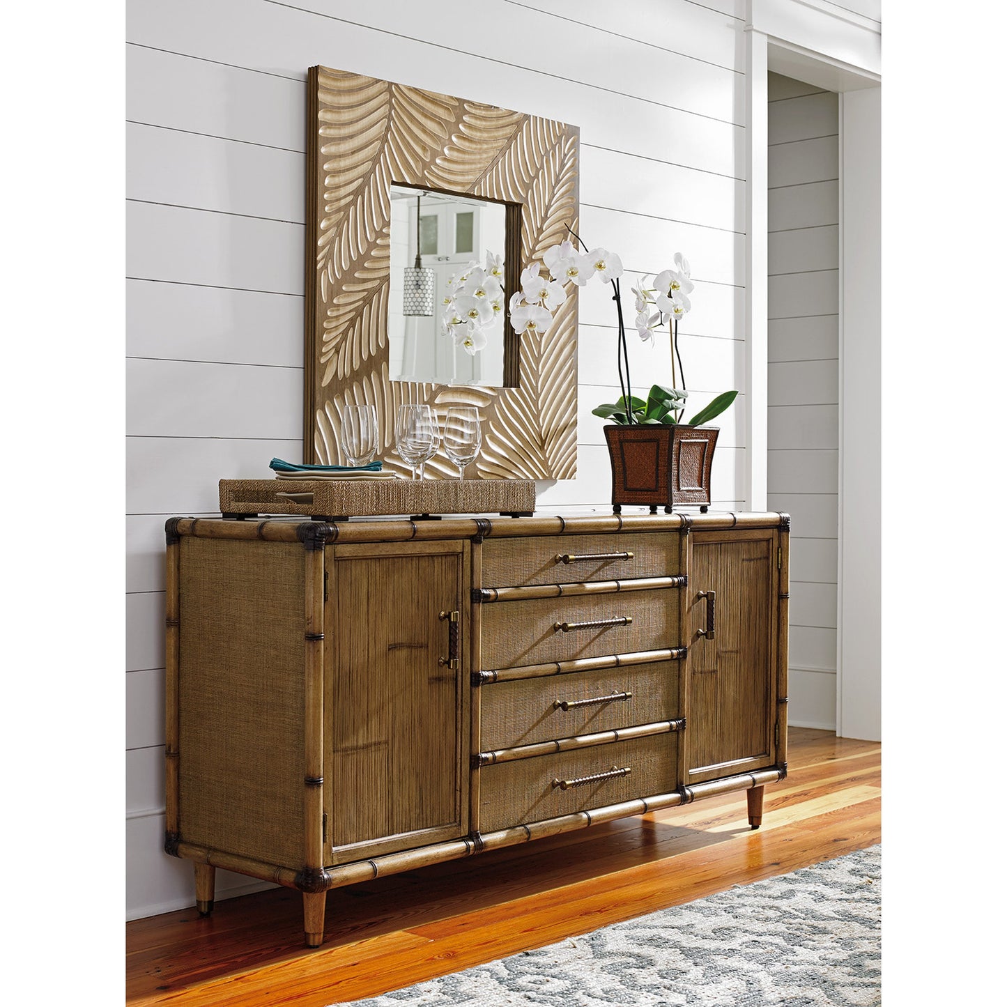 003 SR-836109 | Lifestyle | Freeport Square Mirror by Tommy Bahama Home. Made from unique in a coastal style.