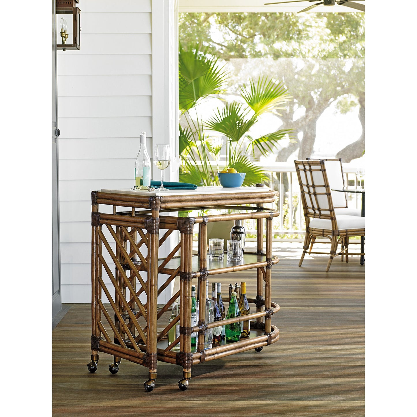 010 SR-835994 | Lifestyle | Cable Beach Bar Cart by Tommy Bahama Home. Made from unique in a coastal style.