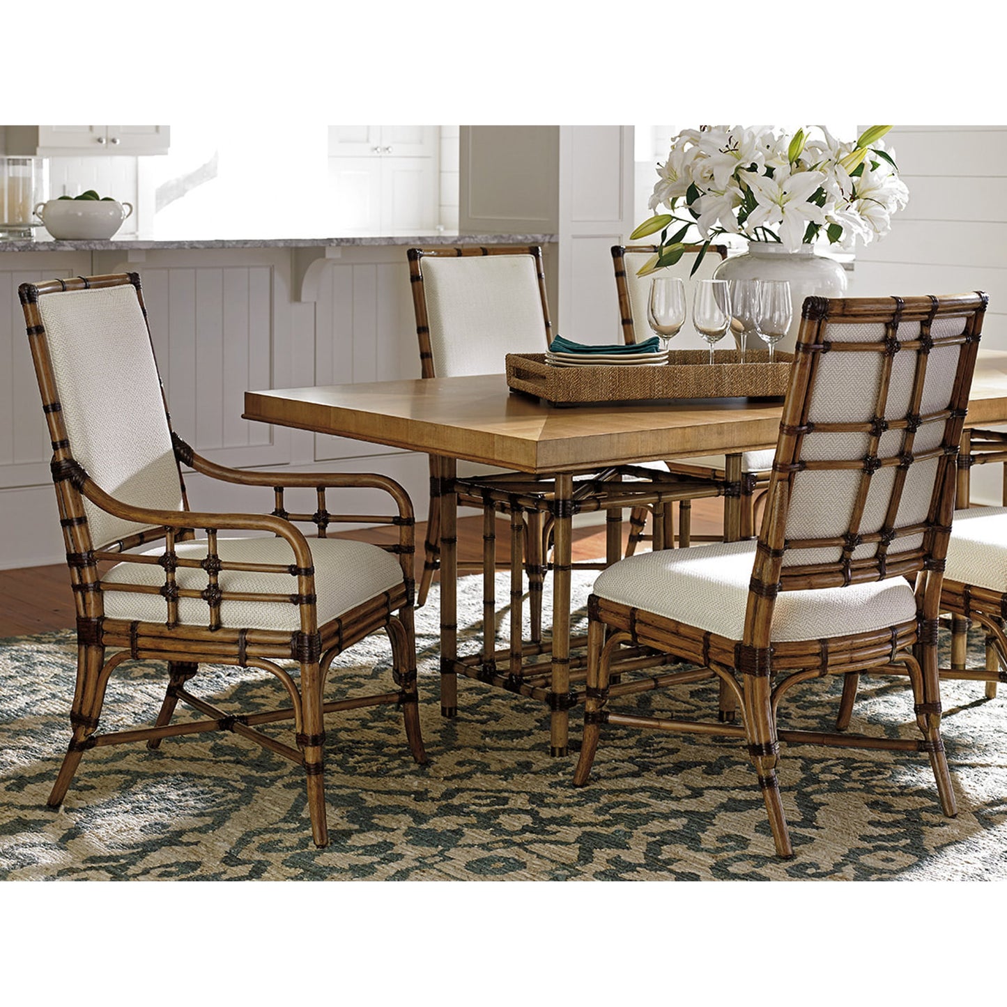 013 SR-835999 | Lifestyle | Caneel Bay Dining Table by Tommy Bahama Home. Made from unique in a coastal style.