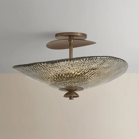 Alba Semi Flush by Corbett in old world brass. Made from unique in a traditional style.