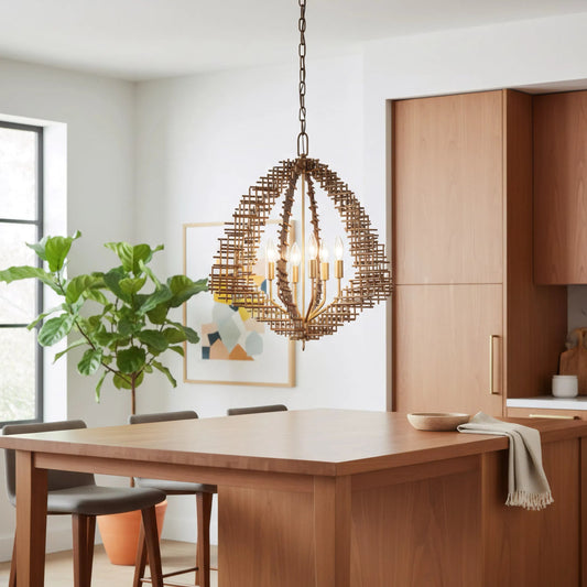 Construct 6 Light Pendant by Varaluz in bronze, brown. Made from steel in a unique style.