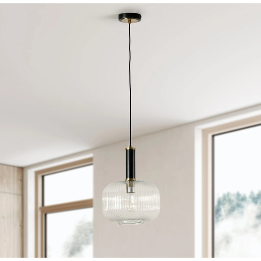 Corey 1-Light Glass Pendant by Classic Home in brass, clear. Made from glass, iron in a modern style.
