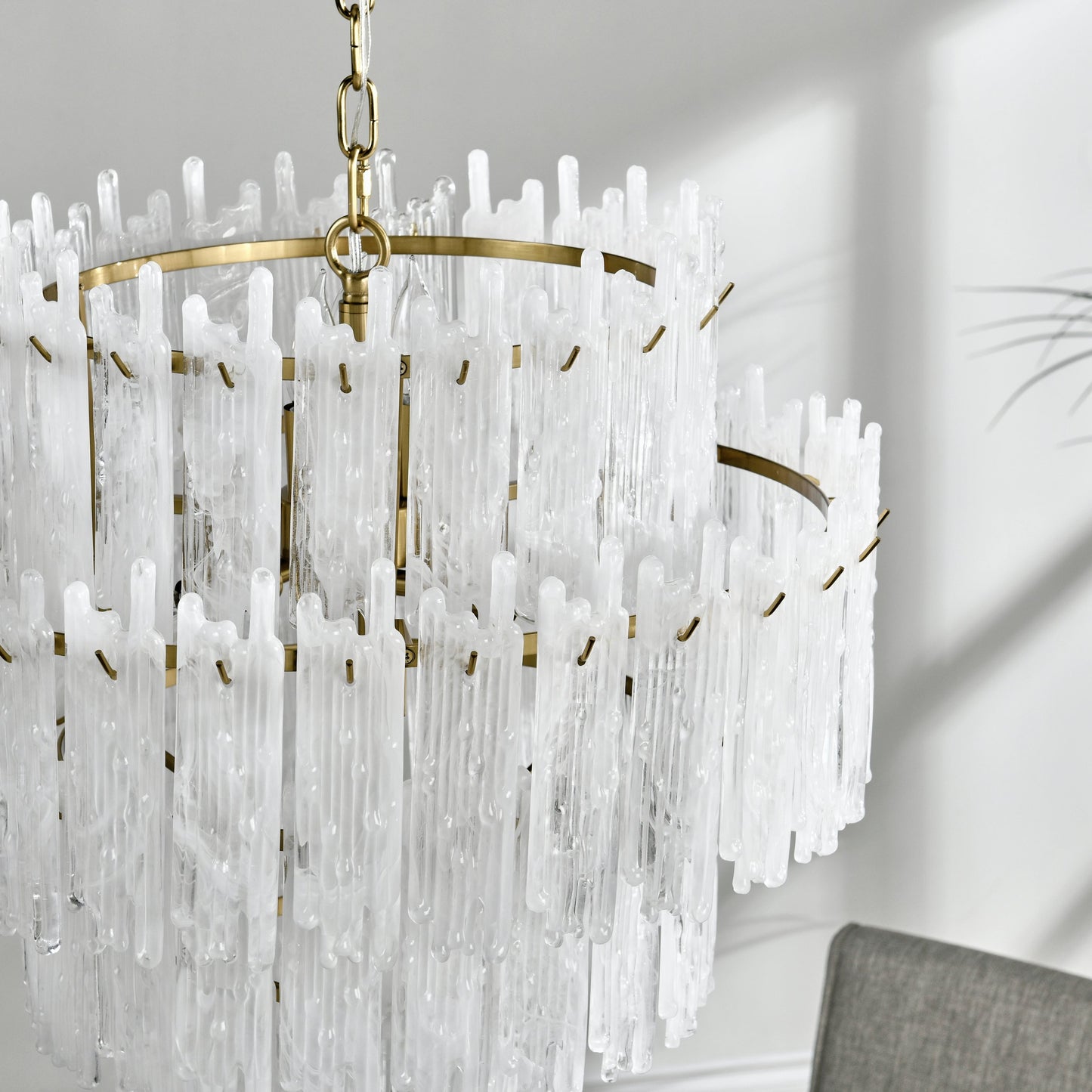 002 SI-2162540 | Closeup | Everly 7-Light Round Glass Chandelier by Classic Home in clear, white. Made from iron, wax-drop glass in a cottage & farmhouse style.