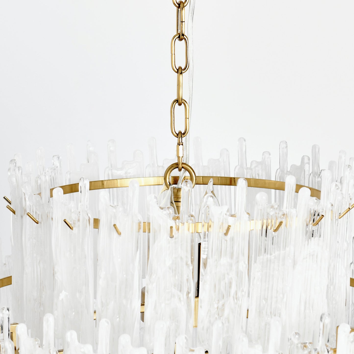 003 SI-2162540 | Closeup | Everly 7-Light Round Glass Chandelier by Classic Home in clear, white. Made from iron, wax-drop glass in a cottage & farmhouse style.