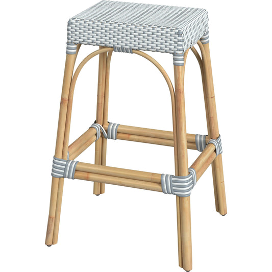 Robias Bar Stool by Butler Specialty Company. Made from natural rattan, synthetic weave in a coastal style.