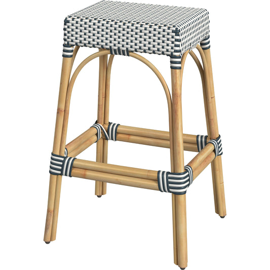 Robias Bar Stool by Butler Specialty Company. Made from natural rattan, synthetic weave in a coastal style.