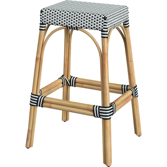 Robias Bar Stool by Butler Specialty Company. Made from natural rattan, synthetic weave in a coastal style.