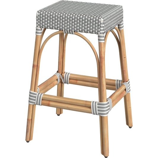 Robias Bar Stool by Butler Specialty Company. Made from natural rattan, synthetic weave in a coastal style.