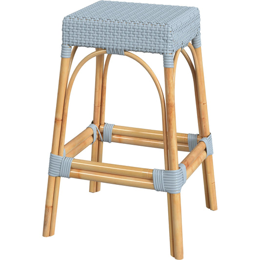 Robias Bar Stool by Butler Specialty Company. Made from natural rattan, synthetic weave in a coastal style.