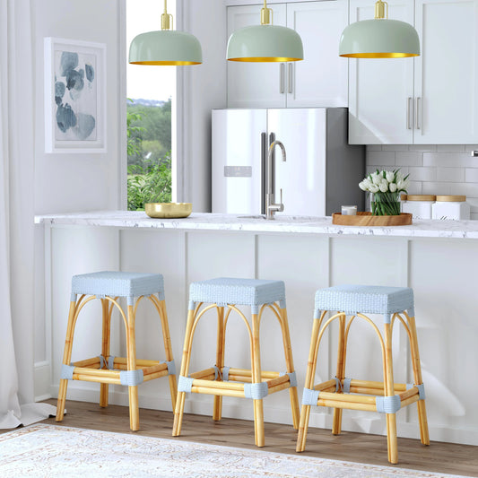 Robias Bar Stool by Butler Specialty Company. Made from natural rattan, synthetic weave in a coastal style.