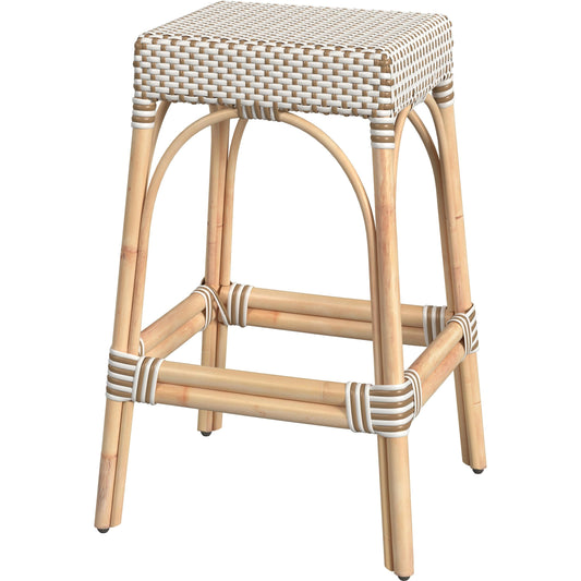 Robias Bar Stool by Butler Specialty Company. Made from natural rattan, synthetic weave in a coastal style.