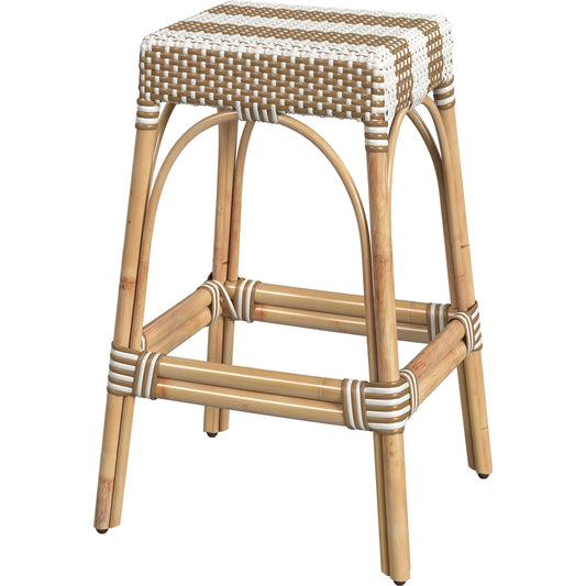 Robias Bar Stool by Butler Specialty Company. Made from natural rattan, synthetic weave in a coastal style.