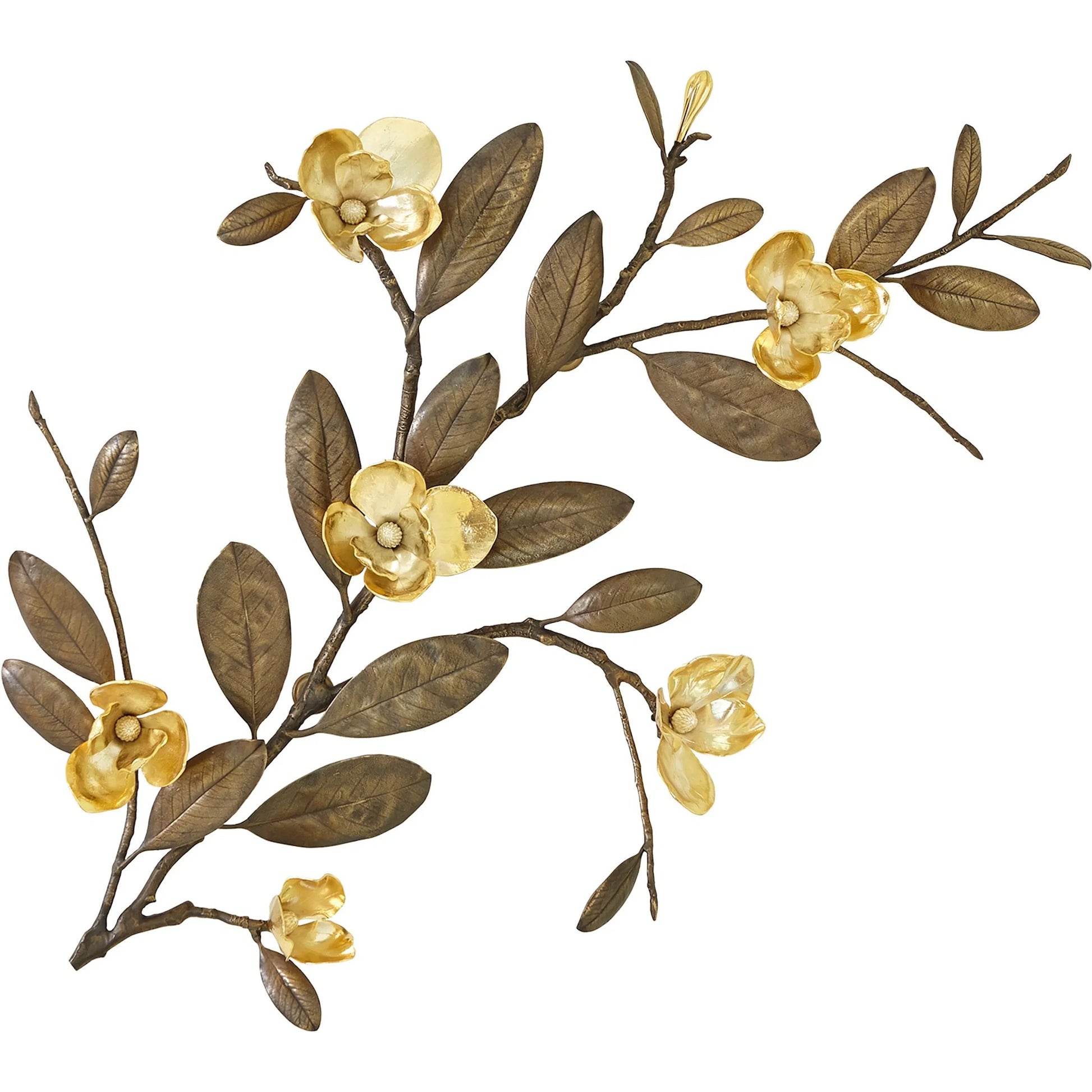 Magnolia Branch Wall Art by Global Views in antique brass, gold. Made from brass in a modern style.