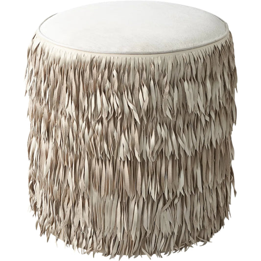 Fringe Ottoman by Global Views. Made from mdf, leather, pvc in a rustic style.