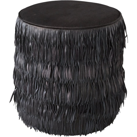 Fringe Ottoman by Global Views. Made from mdf, leather, pvc in a rustic style.