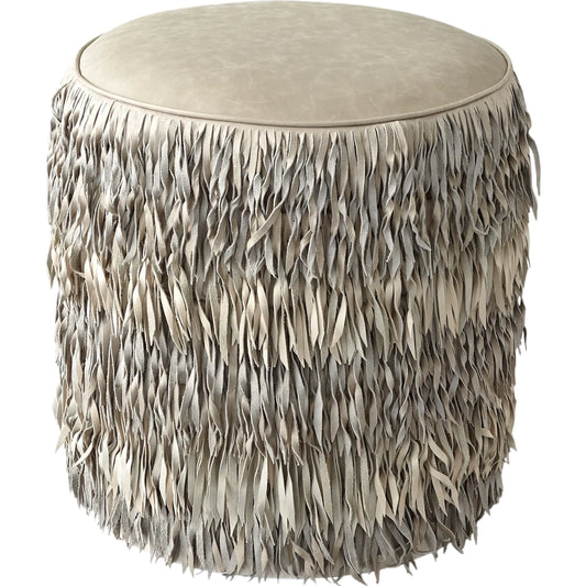Fringe Ottoman by Global Views. Made from mdf, leather, pvc in a rustic style.