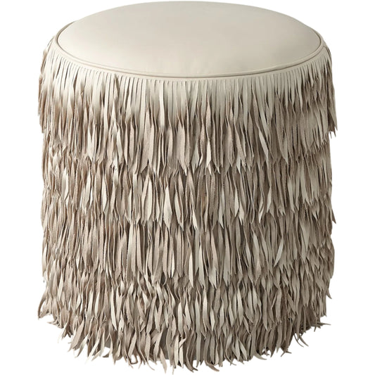 Fringe Ottoman by Global Views. Made from mdf, leather, pvc in a rustic style.