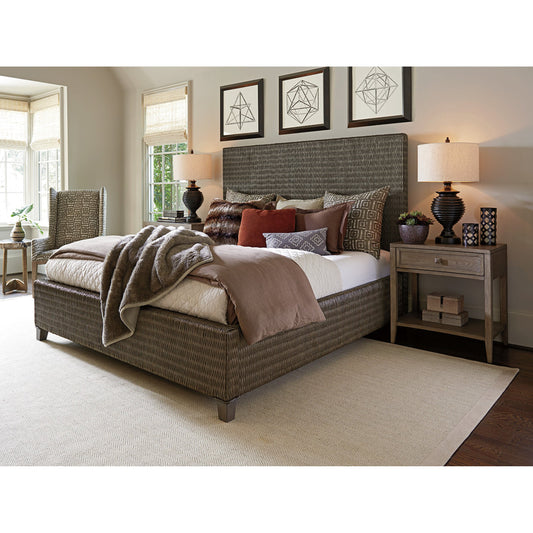 Driftwood Isle Woven Platform Bed by Tommy Bahama Home in smoke gray. Made from unique in a coastal style.