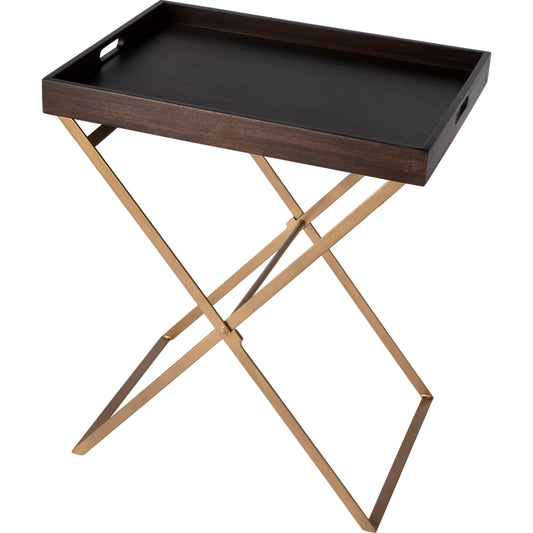 Emma Tray Table by Butler Specialty Company in brown and gold. Made from mango wood, iron in a modern style.