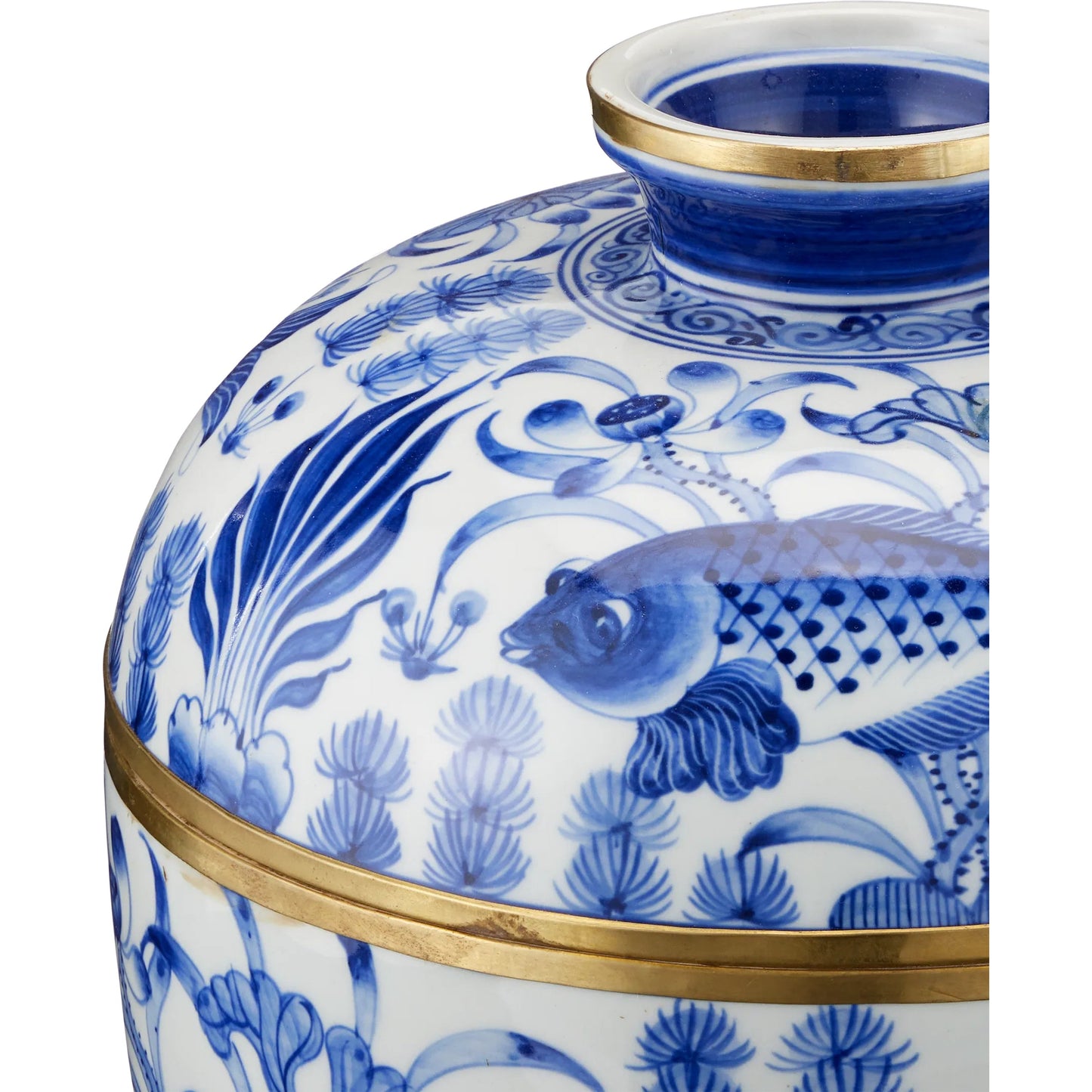 002 SI-2257235 | Additional Silo | Rice Tureen Set by Currey and Company in white, blue, brass. Made from ceramic, brass in a unique style.