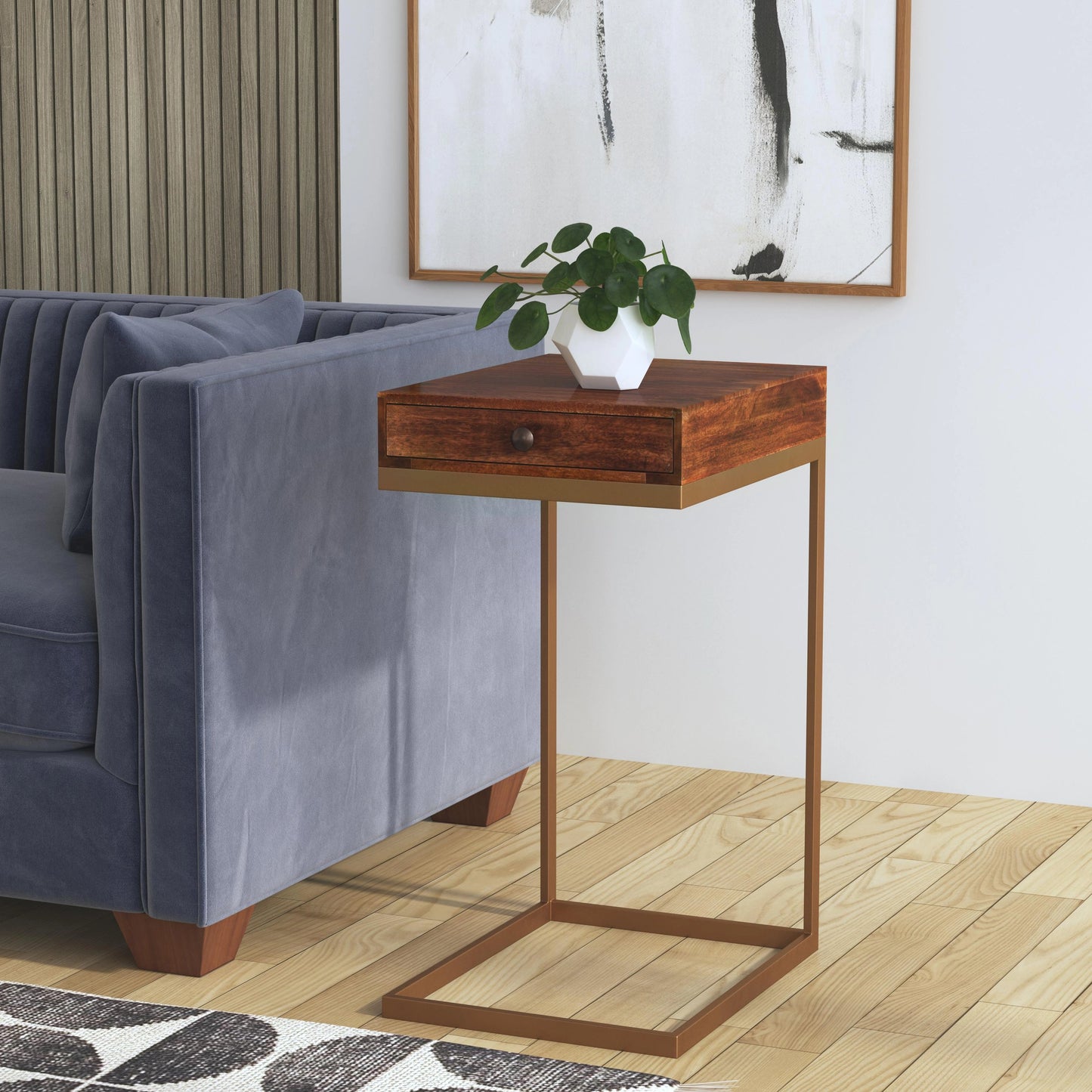 002 SI-2021885 | Lifestyle | Alec End Table by Butler Specialty Company in brown. Made from mango wood + iron + mdf in a modern style.