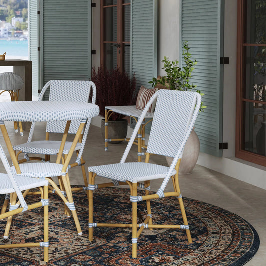 Tobias Outdoor Dining Side Chair by Butler Specialty Company. Made from aluminum, polyurethane synthetic rattan in a eclectic & global style.