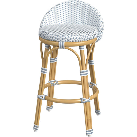 Tobias Outdoor Low Back Counter Stool by Butler Specialty Company. Made from aluminum: 80%, pe rattan weave: 20% in a eclectic & global style.