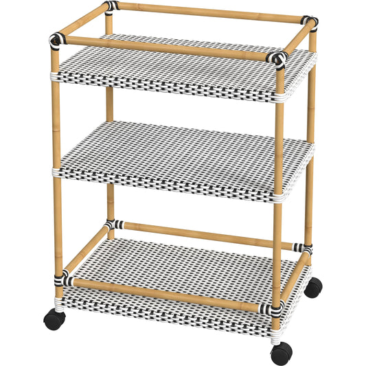 Tobias Outdoor Rattan 3-Tier Bar Cart by Butler Specialty Company. Made from polyethylene rattan weave, metal in a coastal style.
