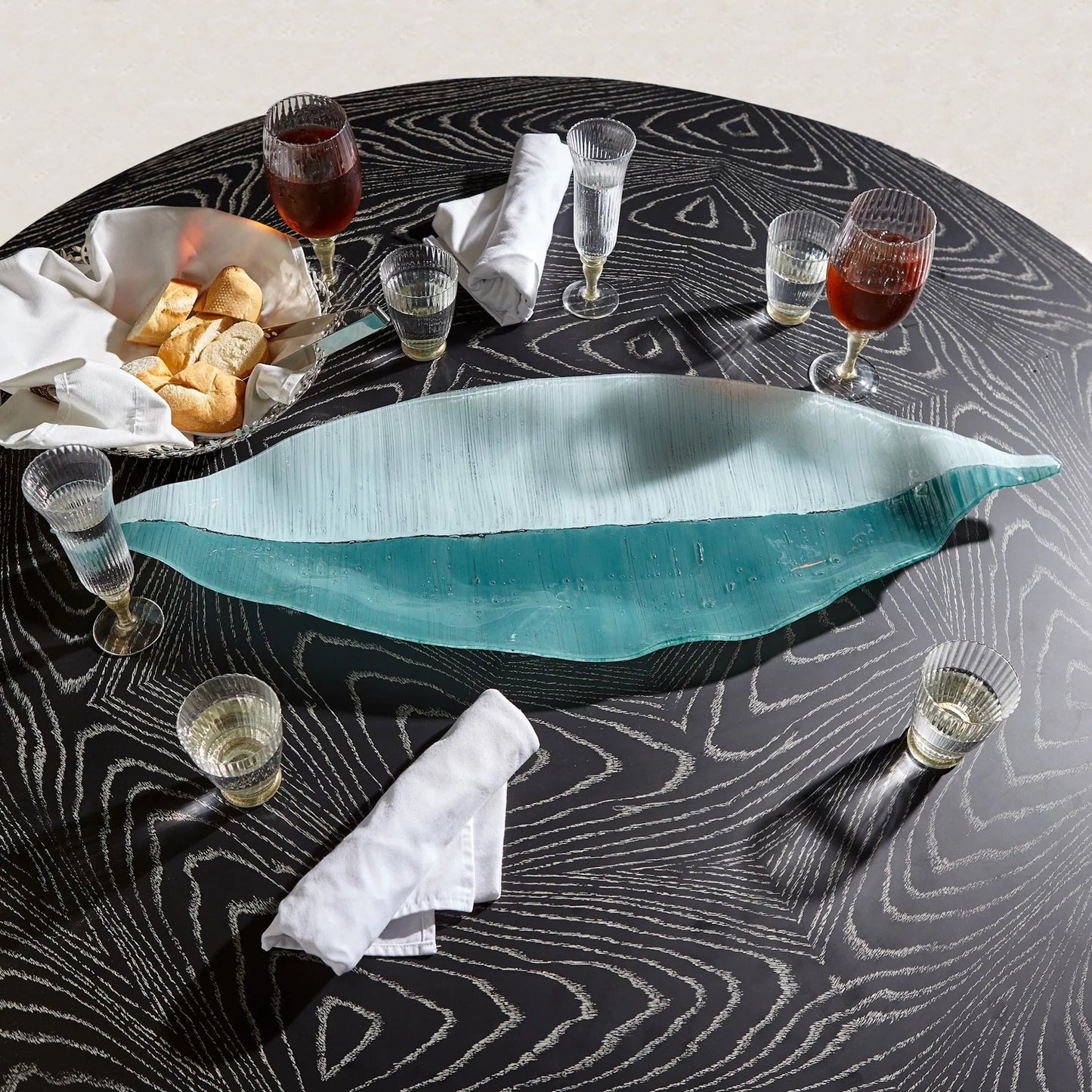 002 SI-2446297 | Lifestyle | Table Leaf by Global Views in blue, light blue. Made from art glass in a modern style.