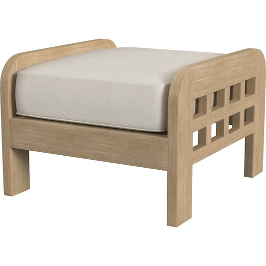 Monhegan Outdoor Ottoman by Butler Specialty Company in natural and natural teak. Made from teak wood, foam, fabric in a cottage & farmhouse style.