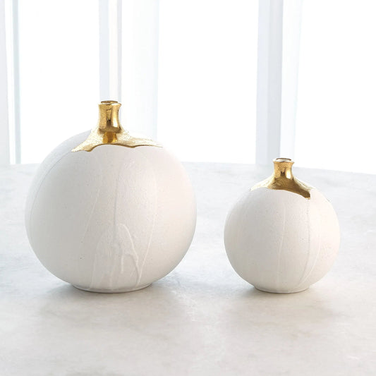 Dipped Golden Crackle/White Sphere Vase by Global Views in white and gold. Made from unique in a unique style.
