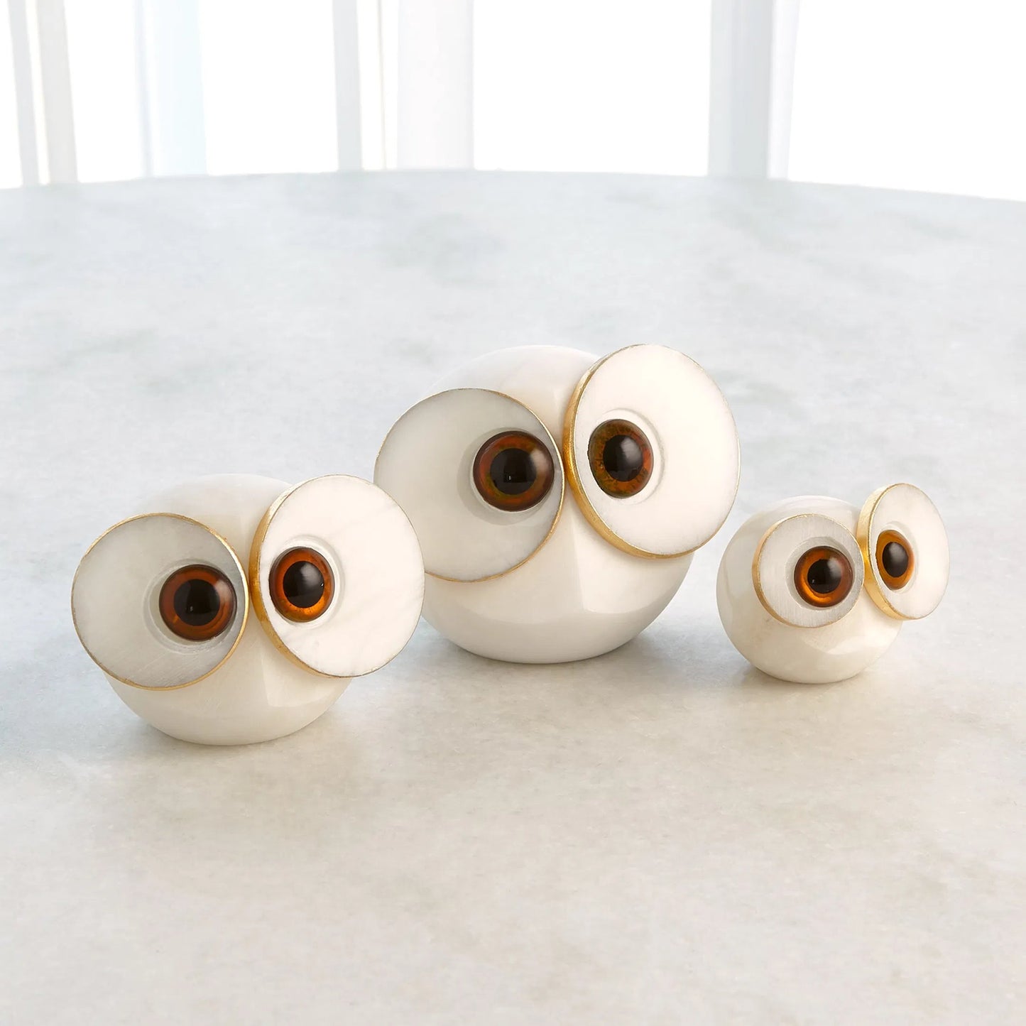 005 SI-2445535,SI-2445536,SI-2445537 | Additional Silo | Alabaster Big Eyed Owl by Global Views in natural. Made from alabaster in a eclectic & global style.