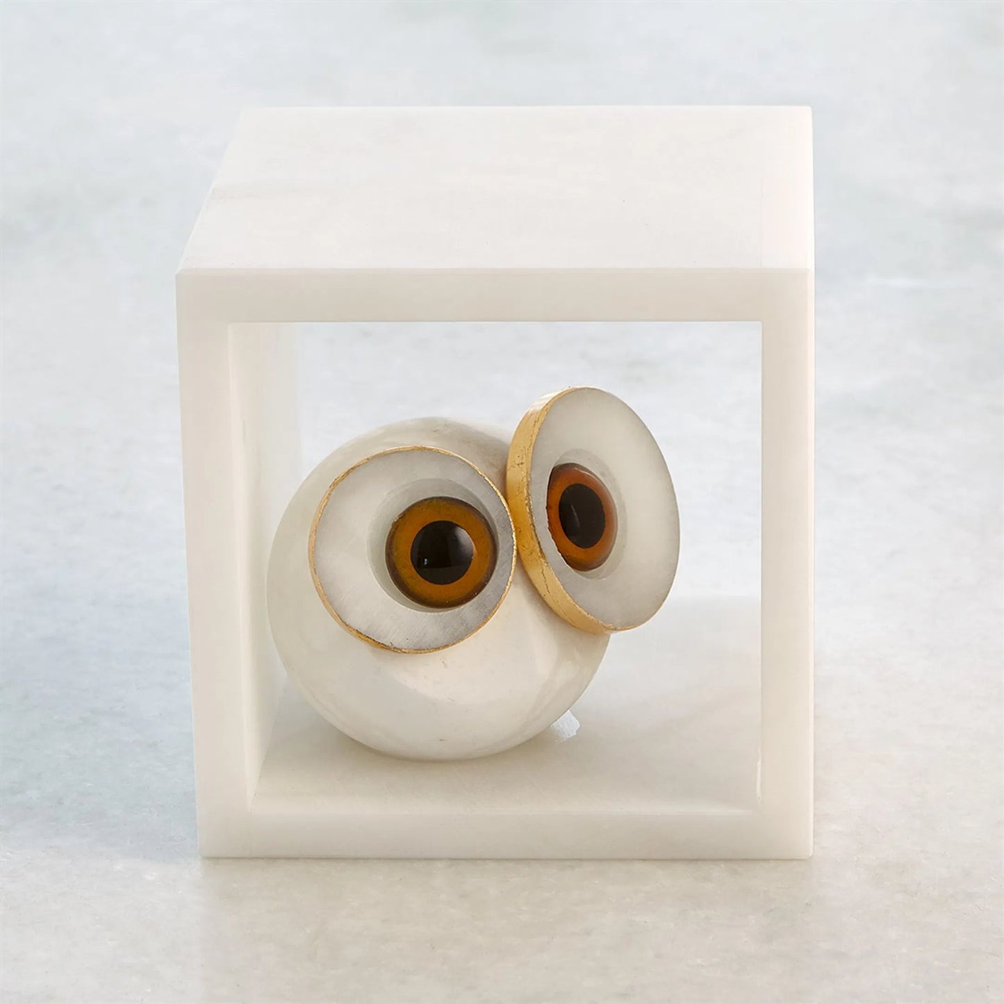 003 SI-2323020 | Additional Silo | Alabaster Big Eyed Owl in Cube by Global Views in alabaster and gold. Made from unique in a eclectic & global style.