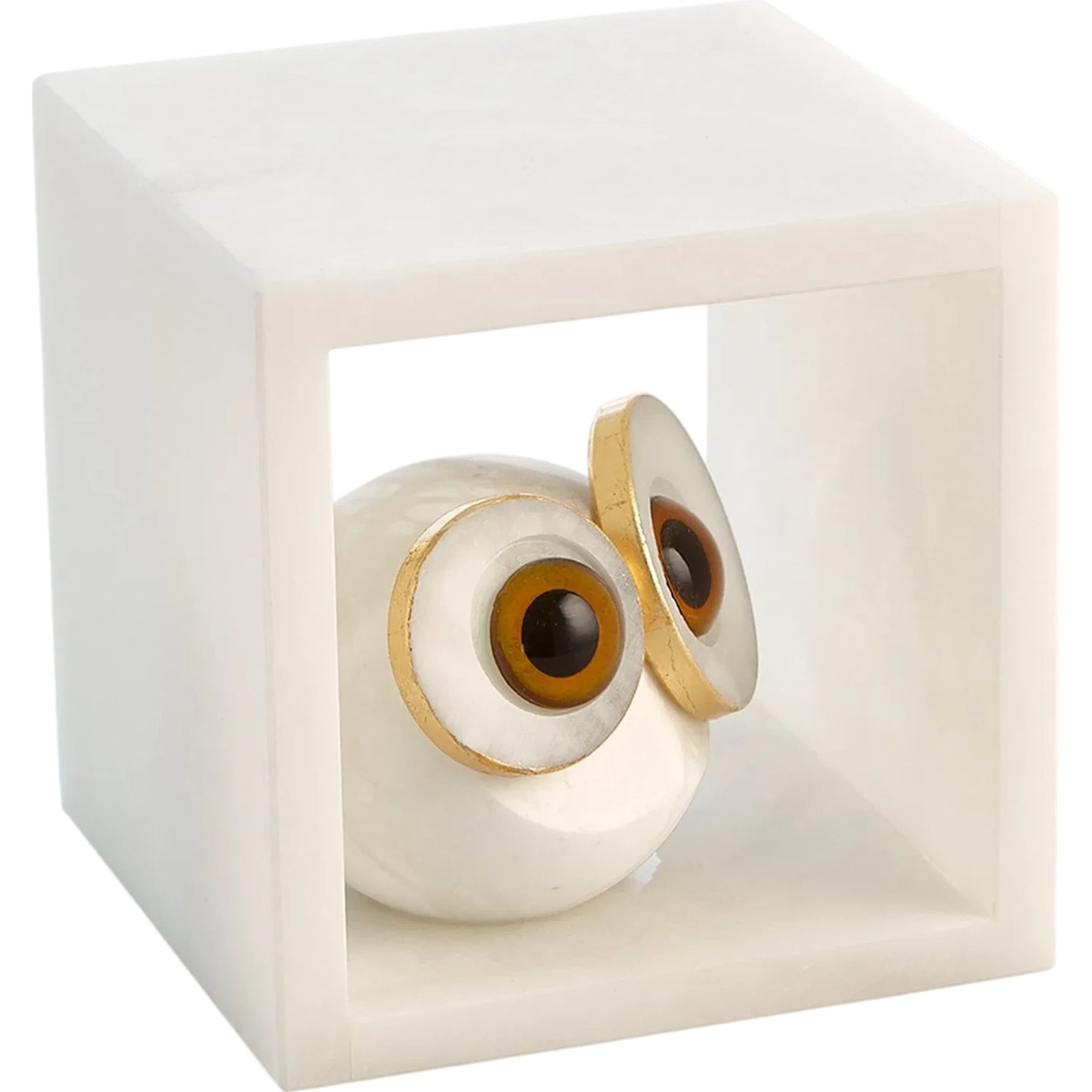 001 SI-2323020 | Primary Silo | Alabaster Big Eyed Owl in Cube by Global Views in alabaster and gold. Made from unique in a eclectic & global style.