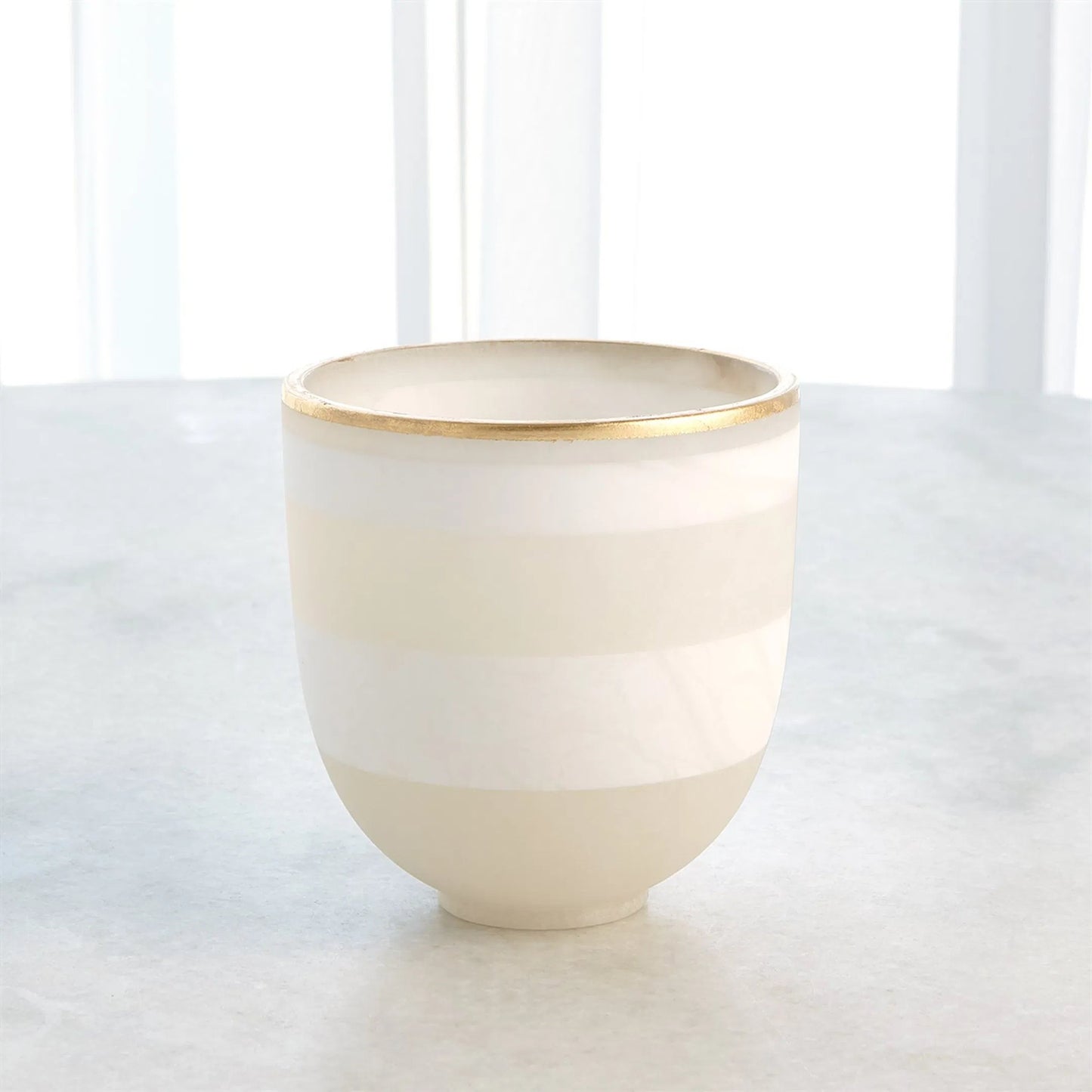002 SI-2324501 | Additional Silo | Striped Alabaster Bowl by Global Views in white and gold. Made from unique in a unique style.