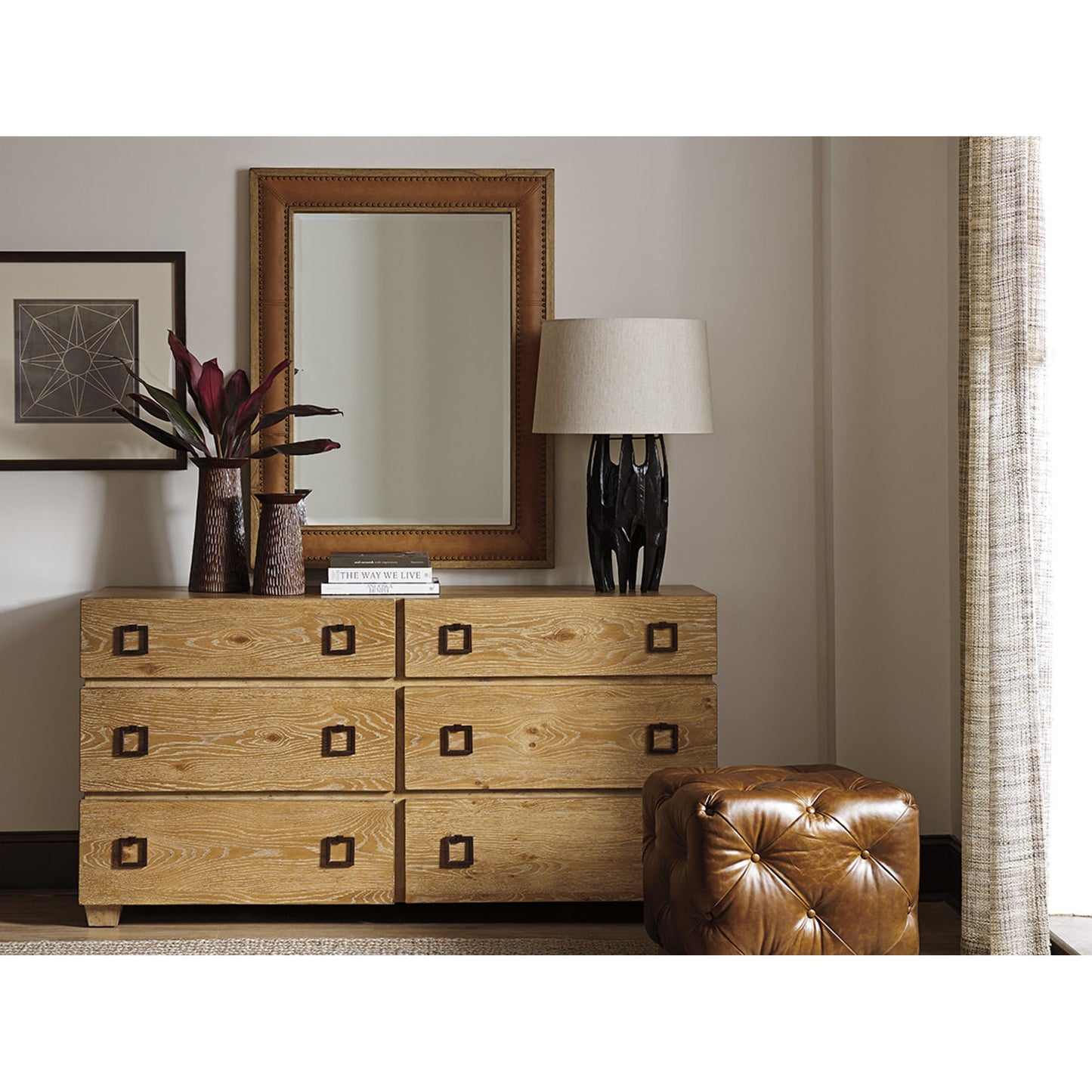 003 SR-836070 | Lifestyle | Dominica Leather Rectangular Mirror by Tommy Bahama Home. Made from unique in a transitional style.