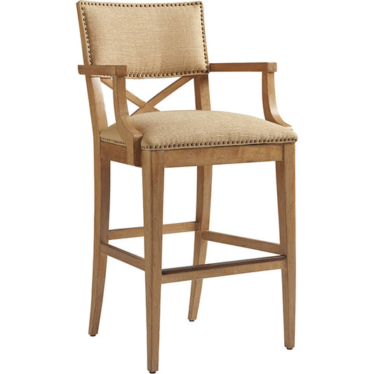 Sutherland Upholstered Bar Stool by Tommy Bahama Home in natural. Made from unique in a coastal style.