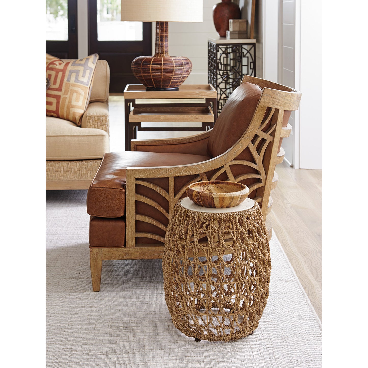 004 SR-836230 | Lifestyle | Madrid Woven Accent Table by Tommy Bahama Home. Made from unique in a coastal style.